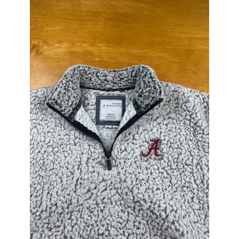 J. America Alabama Crimson Tide Sherpa Fleece Quarter Zip Pullover Grey Small